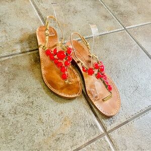 Ivanka Trump Coral Embellished Gold Strap Sandals Sz 8.5